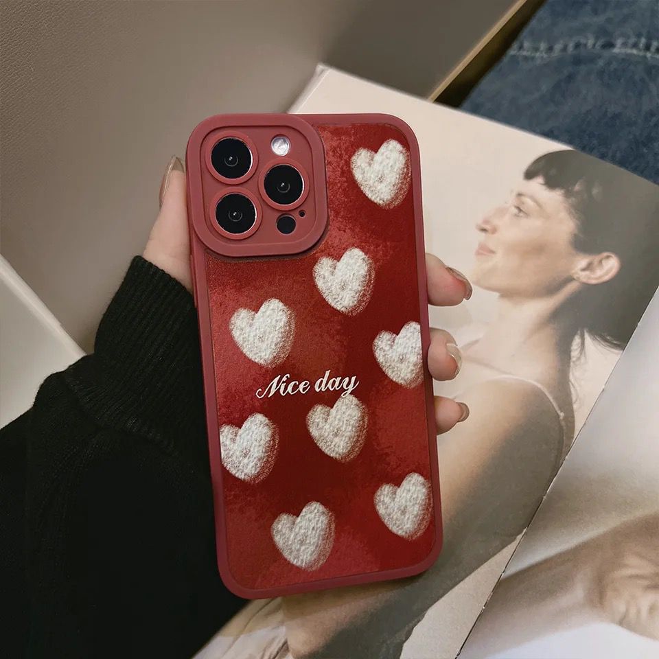 Maroon Nice Day White Hearts Silicone iPhone Case