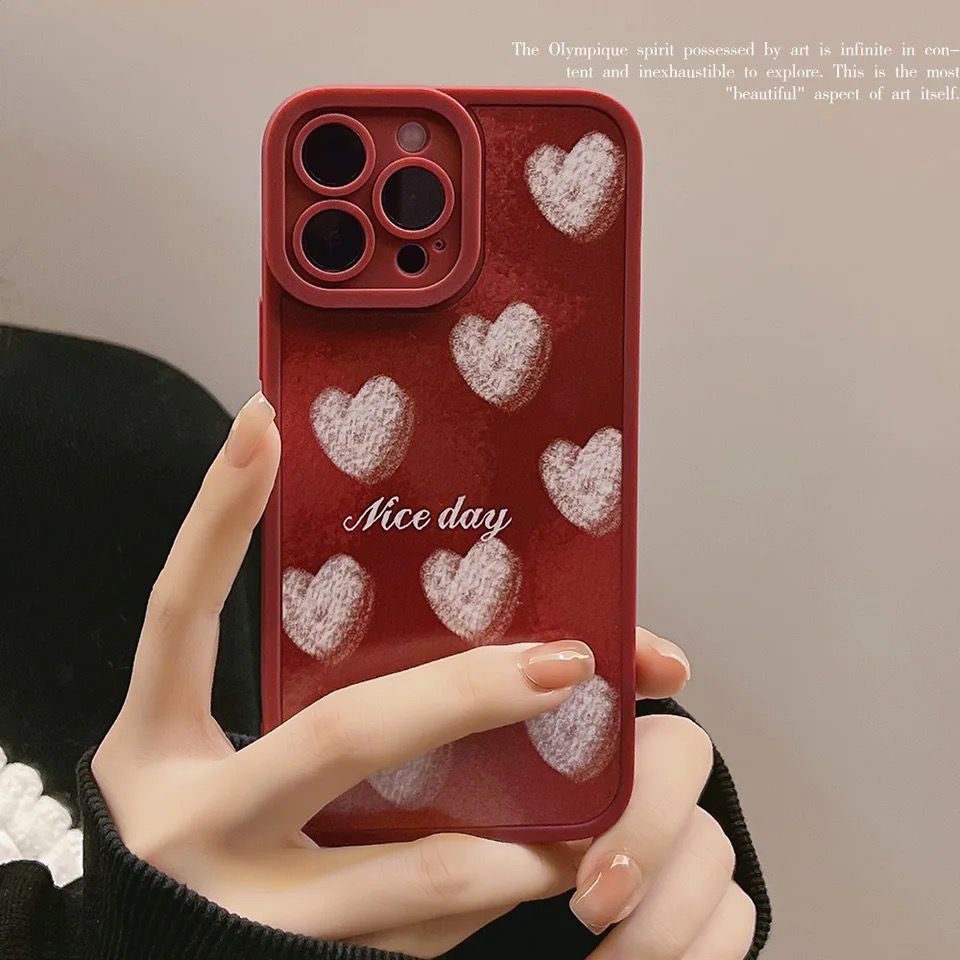 Maroon Nice Day White Hearts Silicone iPhone Case