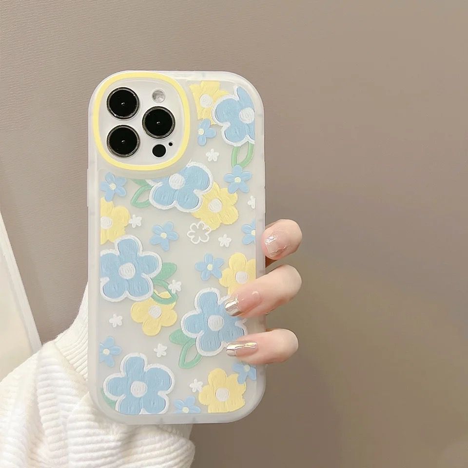 Blue Yellow Floral iPhone Semi-Transparent Case