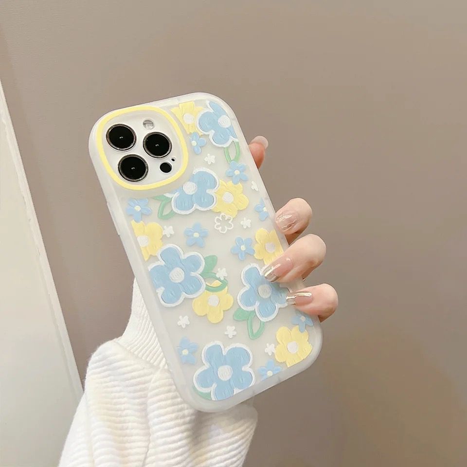 Blue Yellow Floral iPhone Semi-Transparent Case