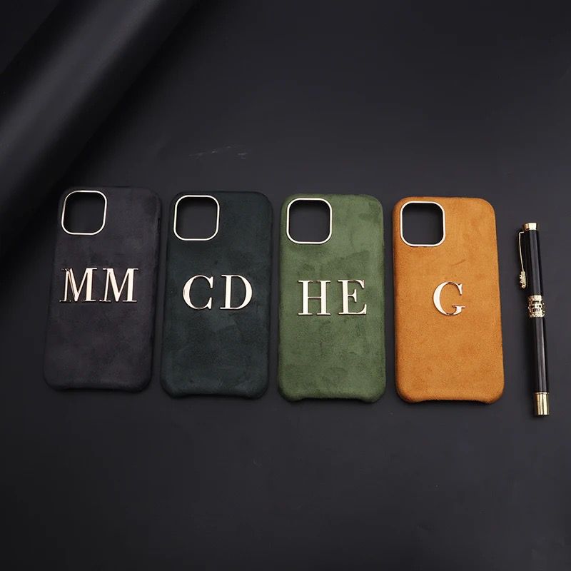 Luxury Winter Fabric Custom Initial Golden Metal iPhone Soft Case