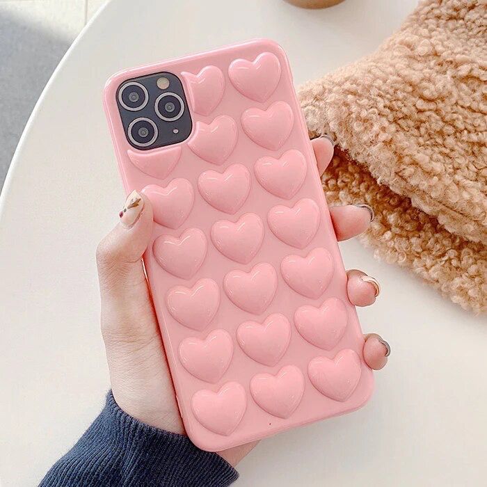 Light Pink 3D Hearts iPhone Soft Case