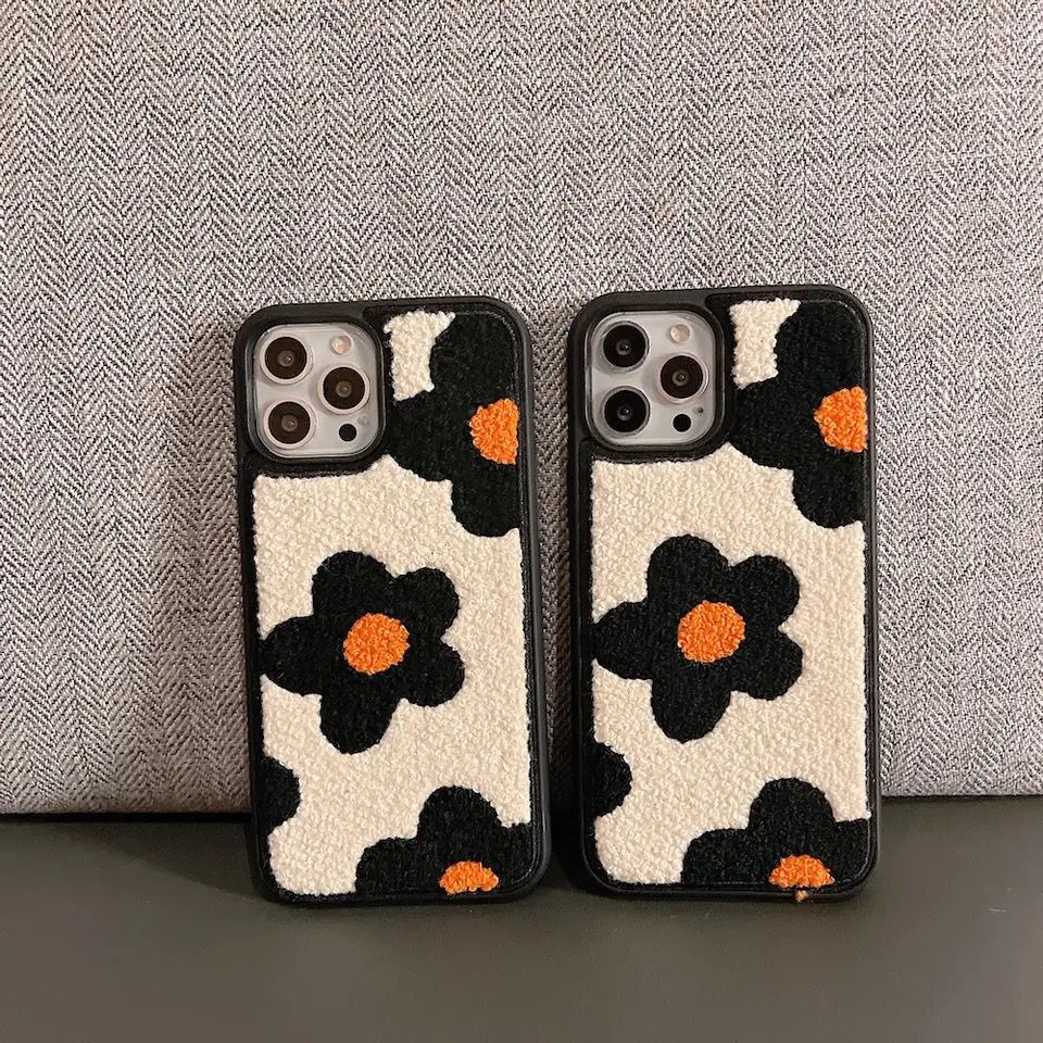 Orange Black Winter Fur Fabric Plush iPhone Silicone Case