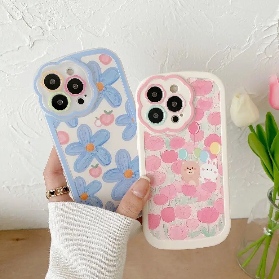 Pink Blue Tulip Lens Floral Flower iPhone Soft Silicone Case