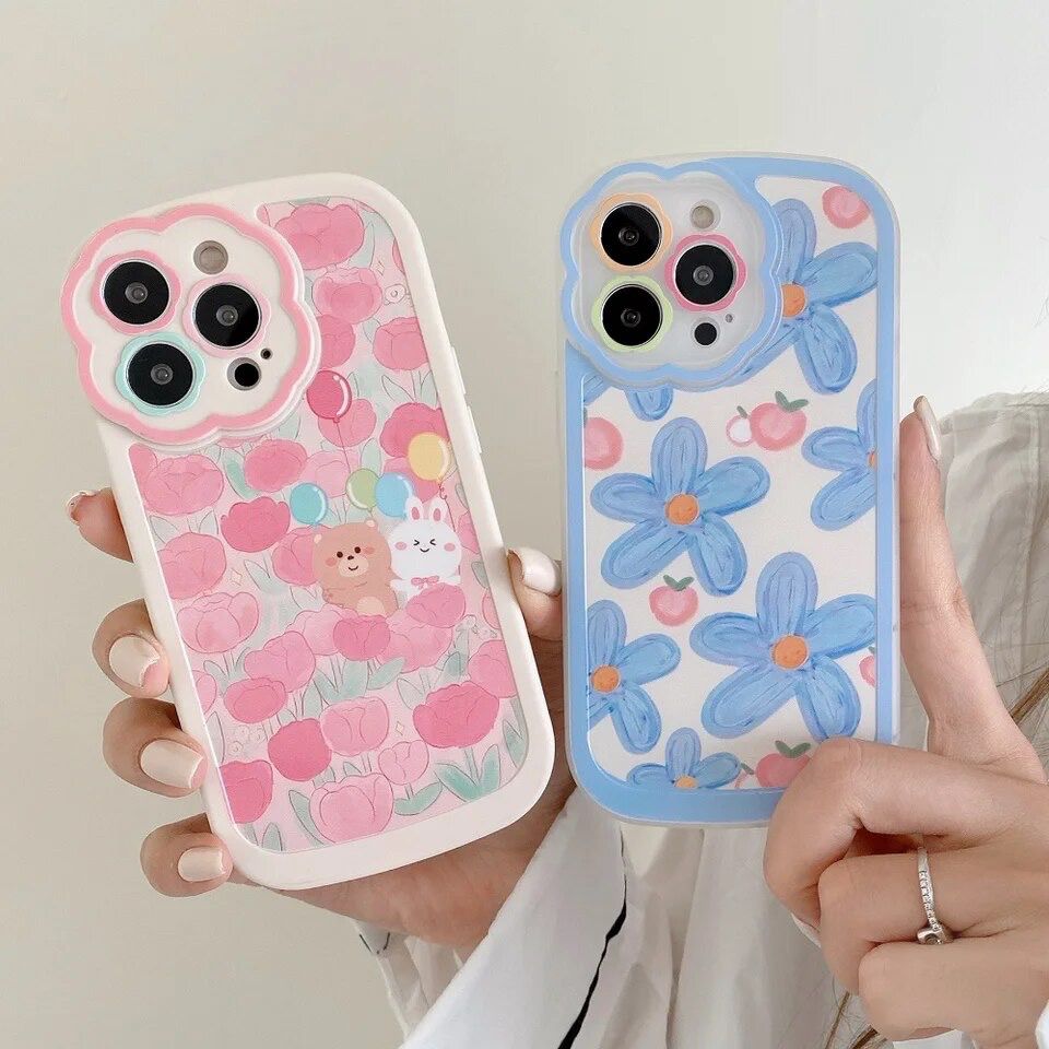 Pink Blue Tulip Lens Floral Flower iPhone Soft Silicone Case