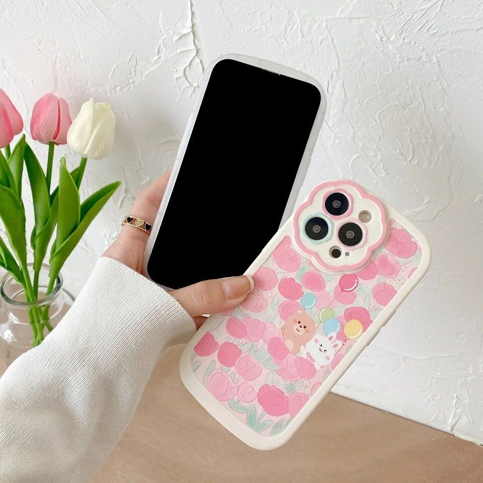 Pink Blue Tulip Lens Floral Flower iPhone Soft Silicone Case