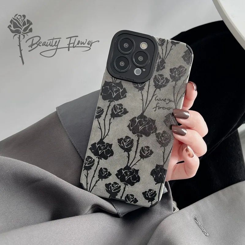 Black Rose Love Leather iPhone Soft Textured Silicone Case