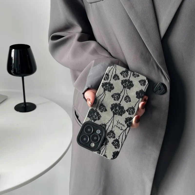 Black Rose Love Leather iPhone Soft Textured Silicone Case