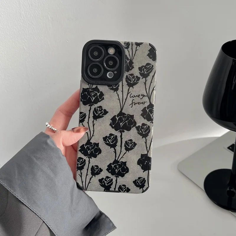 Black Rose Love Leather iPhone Soft Textured Silicone Case