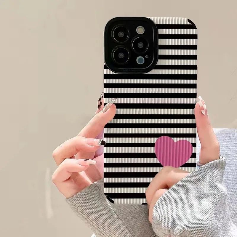 Stripe Love Heart Textured iPhone Soft Silicone Case