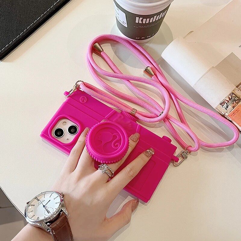 Barbie 3D Camera Crossbody Lanyard iPhone Silicone Rubber Case