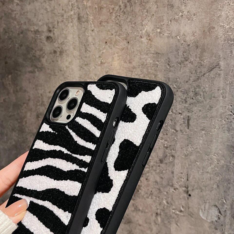 Cow Winter Fur Fabric Plush iPhone Silicone Case