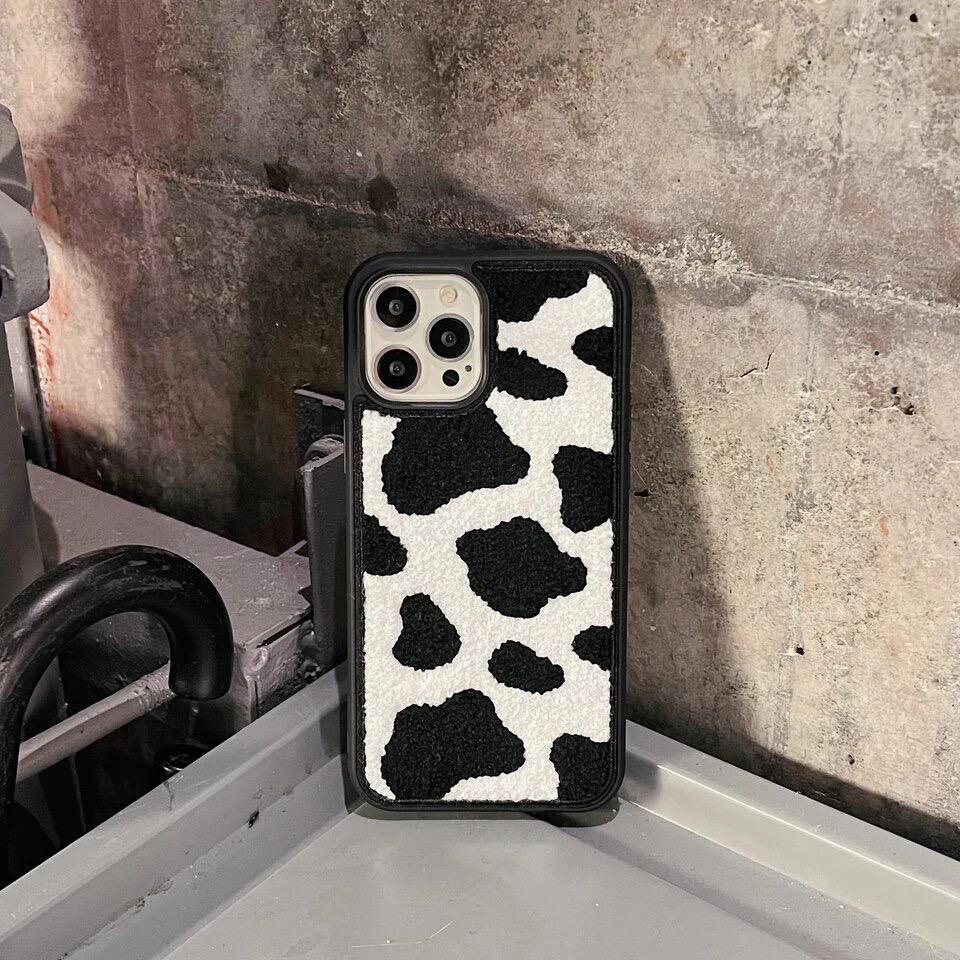 Cow Winter Fur Fabric Plush iPhone Silicone Case