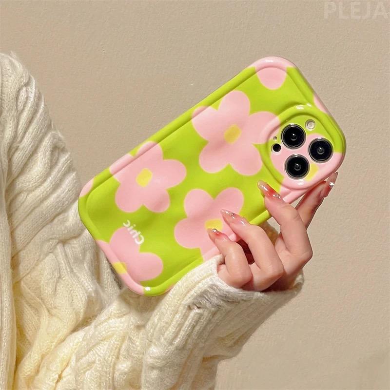 Cute Green Meteorite Chic Pink  Floral Flower iPhone Silicone Soft Case