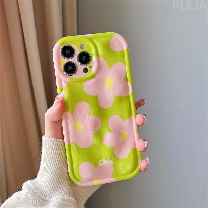 Cute Green Meteorite Chic Pink  Floral Flower iPhone Silicone Soft Case