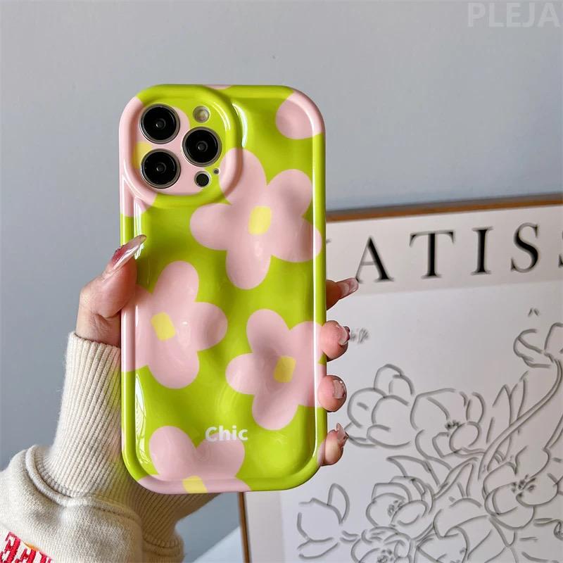 Cute Green Meteorite Chic Pink  Floral Flower iPhone Silicone Soft Case