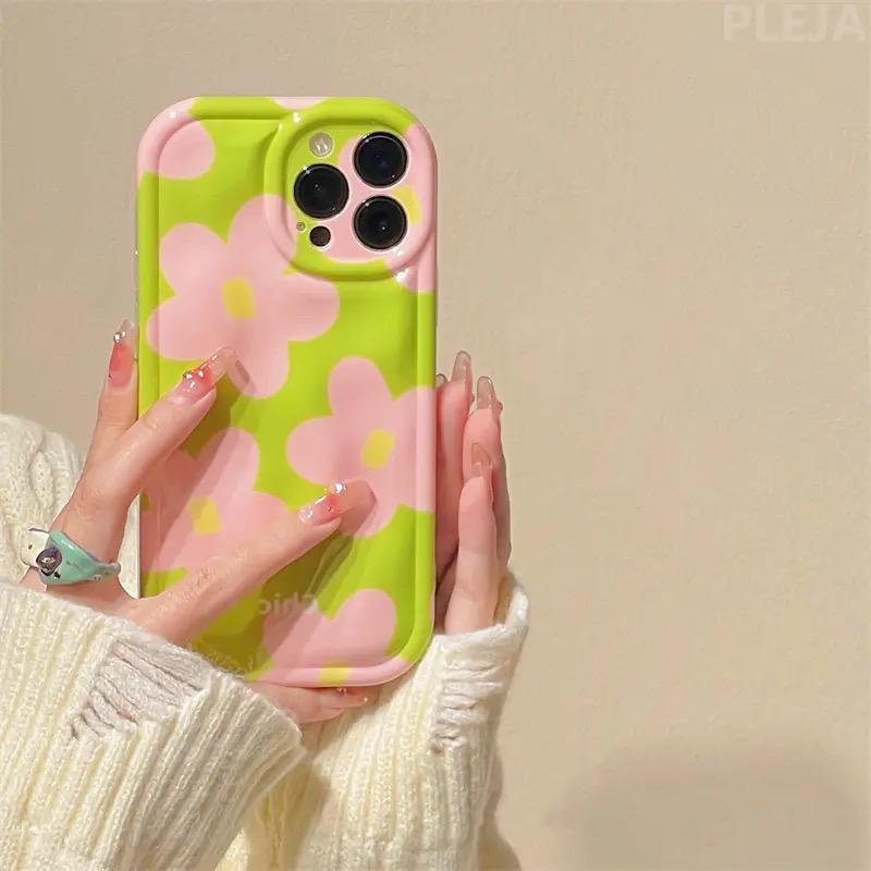 Cute Green Meteorite Chic Pink  Floral Flower iPhone Silicone Soft Case