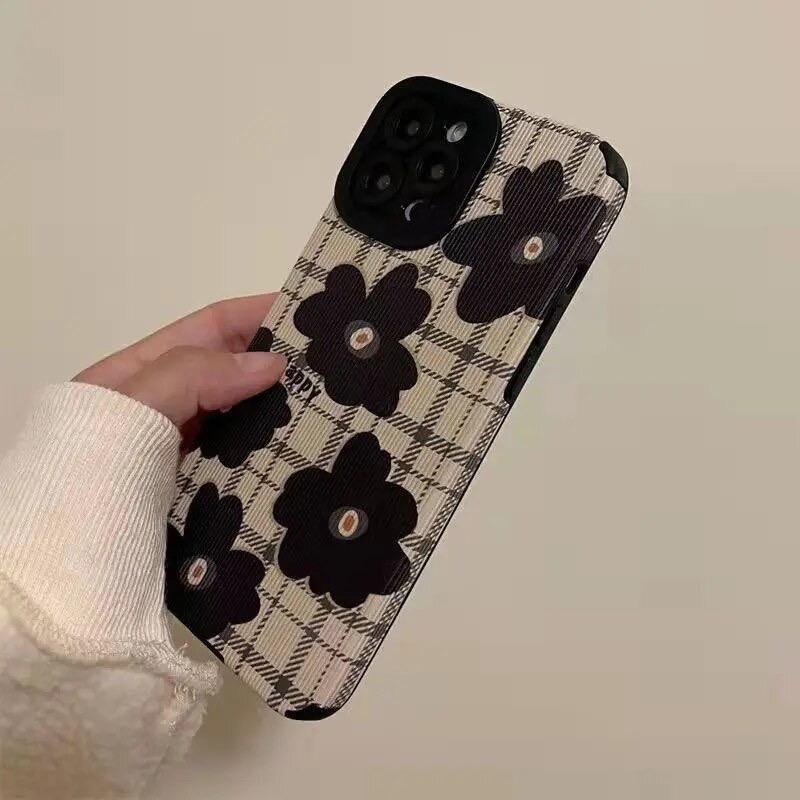 Vintage Checks Retro Floral Flower Textured iPhone Soft Silicone Case