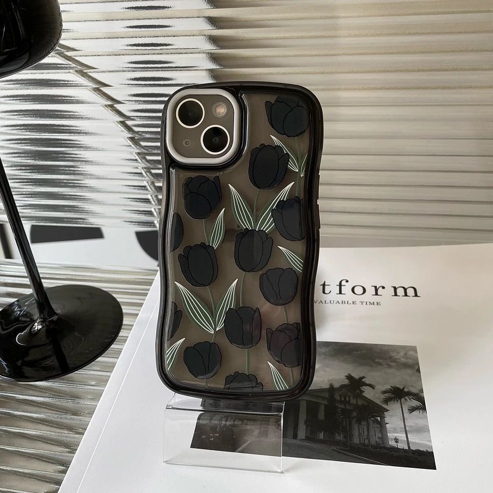 Black Tulips Full Camera Protection iPhone Soft Silicone Bumper Case