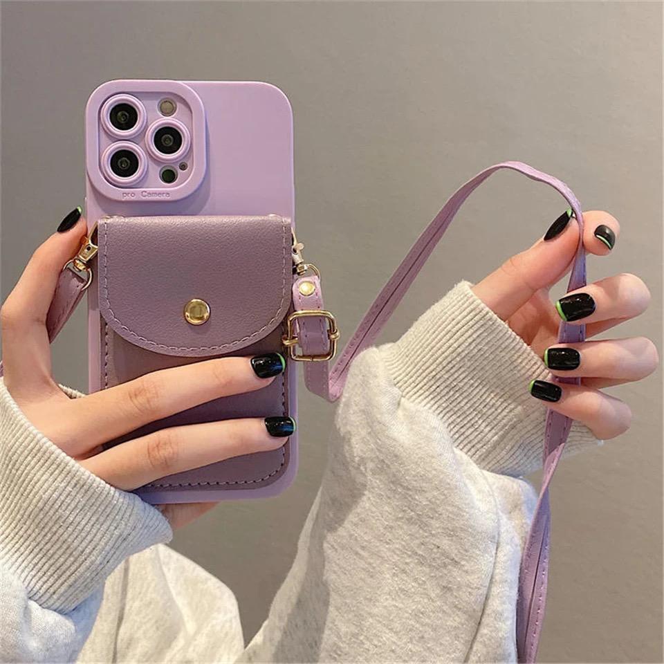 Crossbody Wallet iPhone Silicone Rubber Soft Case