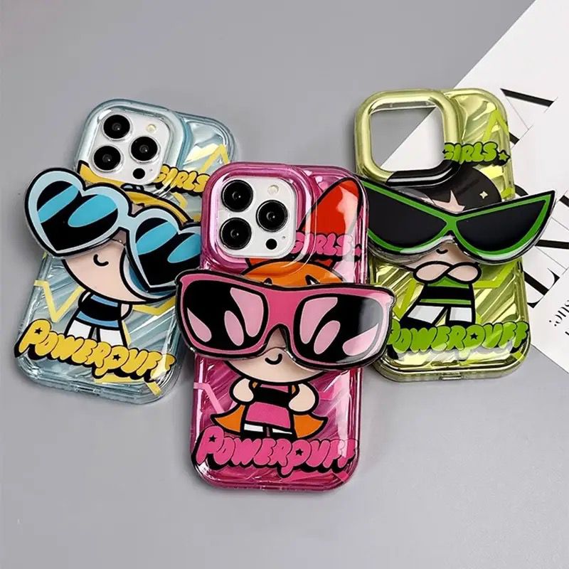 Powerpuff Girls With Sunglasses Bracket Phone Holders iPhone Soft Case