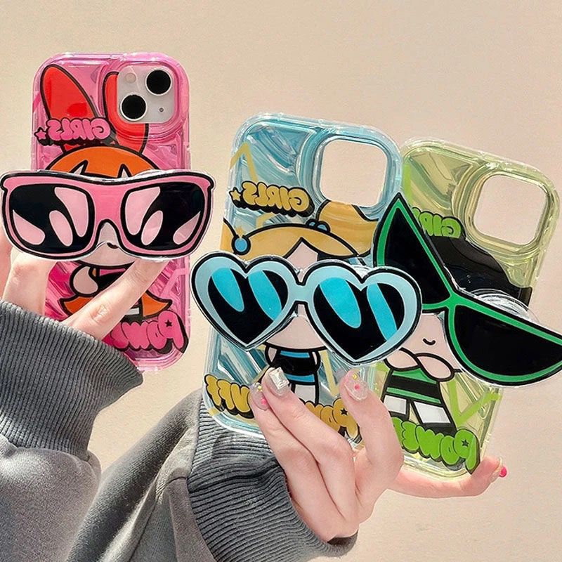 Powerpuff Girls With Sunglasses Bracket Phone Holders iPhone Soft Case