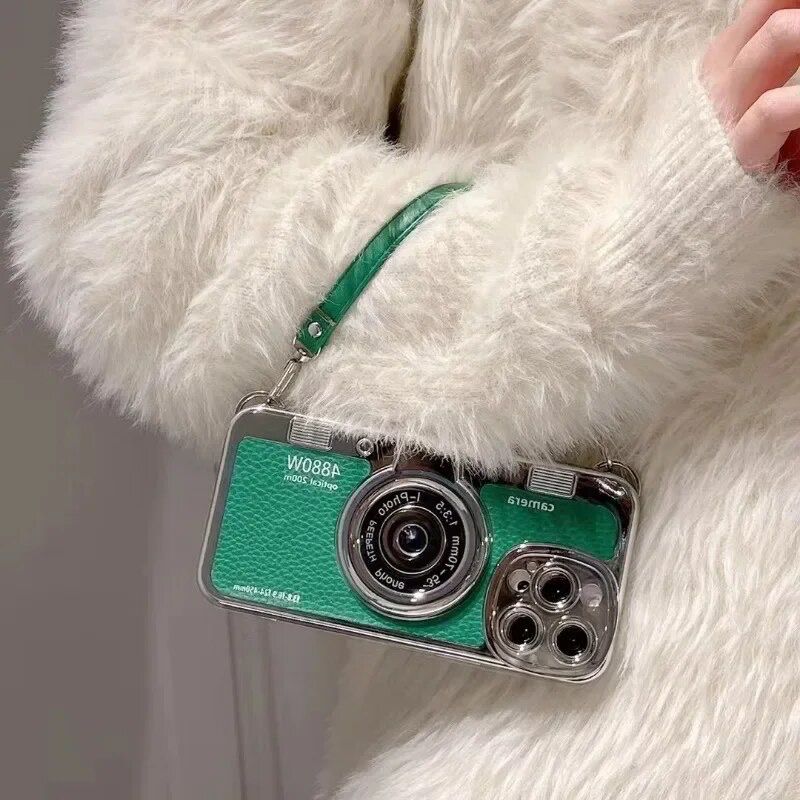 Luxury 3D Retro Colorful Camera Lanyard iPhone Soft Case