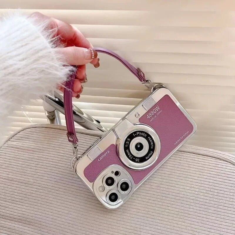 Luxury 3D Retro Colorful Camera Lanyard iPhone Soft Case