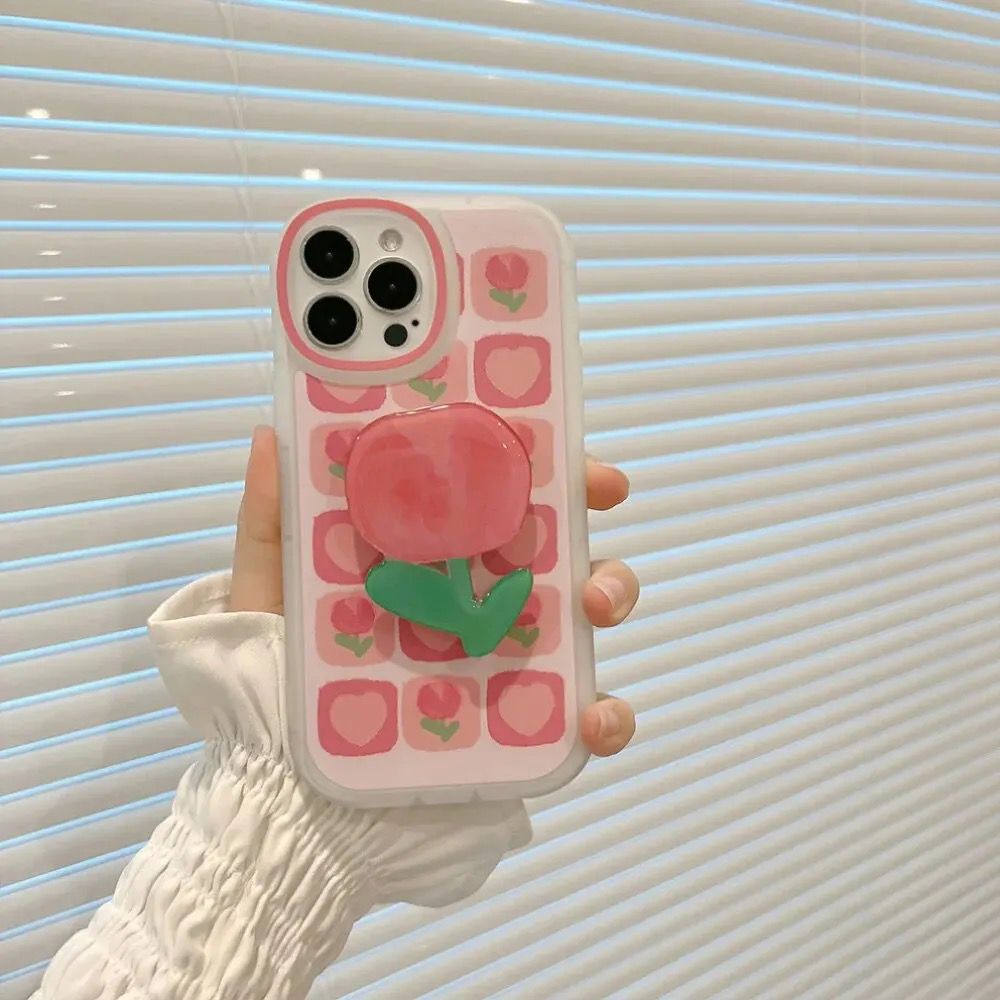 New Pink Tulip Holder iPhone Soft Silicone Case