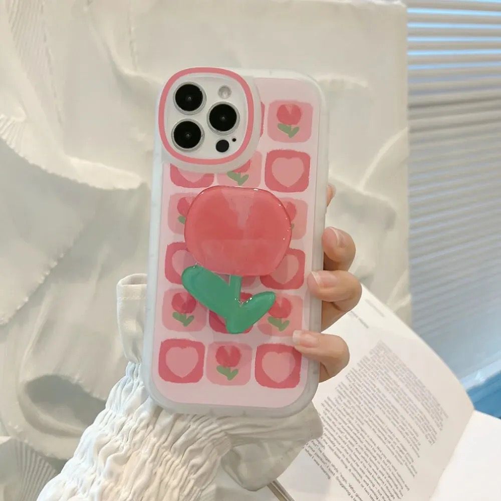 New Pink Tulip Holder iPhone Soft Silicone Case