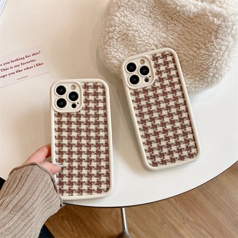 Winter Brown Plush Grid Fabric iPhone Soft Silicone Case