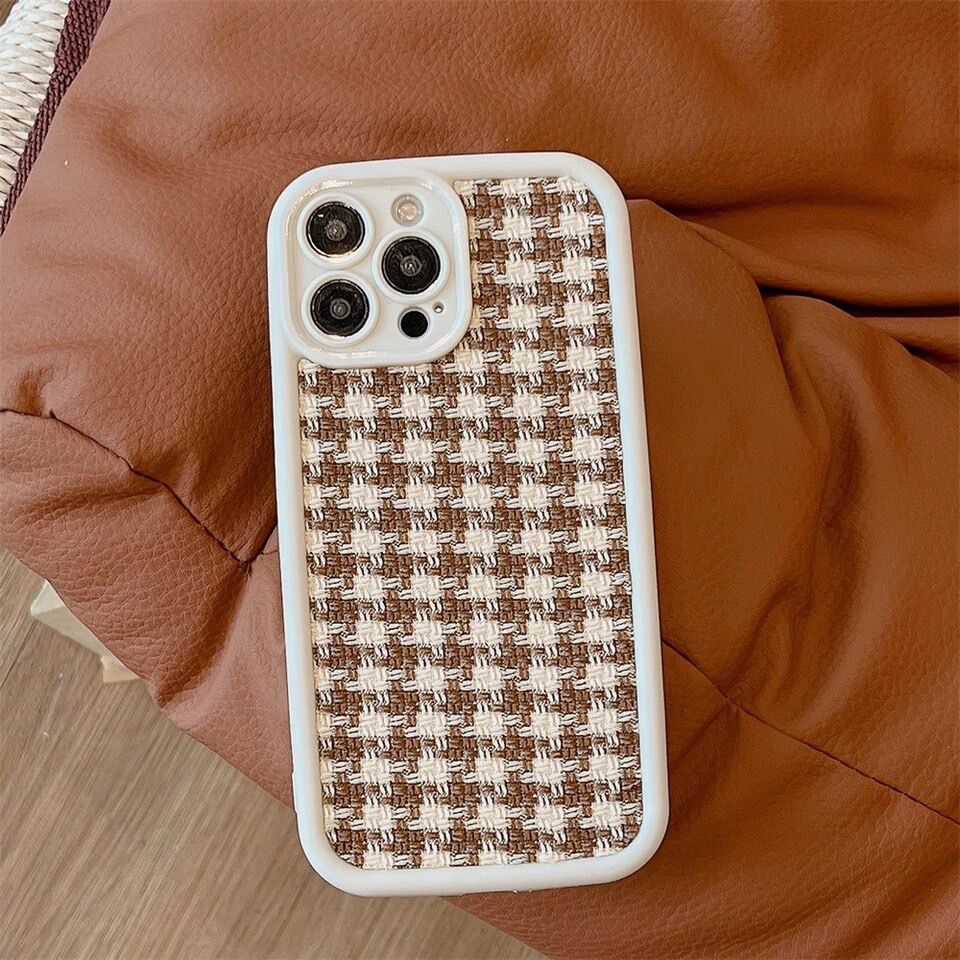 Winter Brown Plush Grid Fabric iPhone Soft Silicone Case