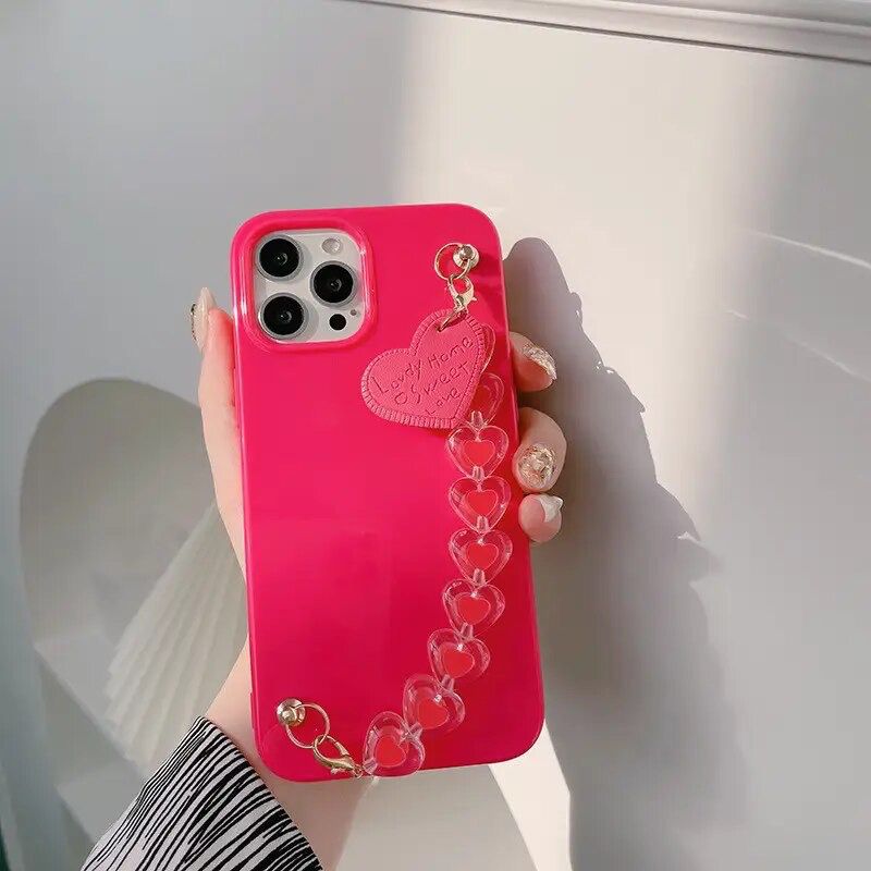 3D Heart Bracelet Hot Pink Glossy Soft Silicone iPhone Case