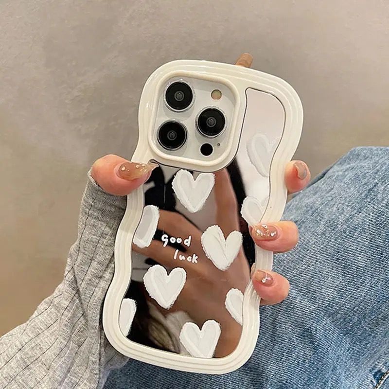 Wavy White Heart Mirror iPhone Case