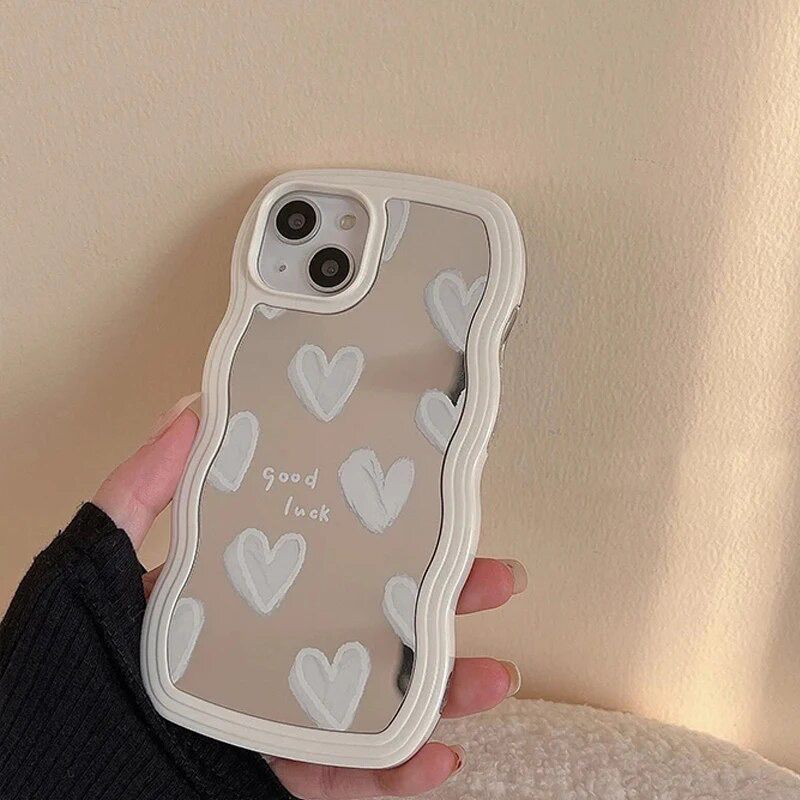 Wavy White Heart Mirror iPhone Case