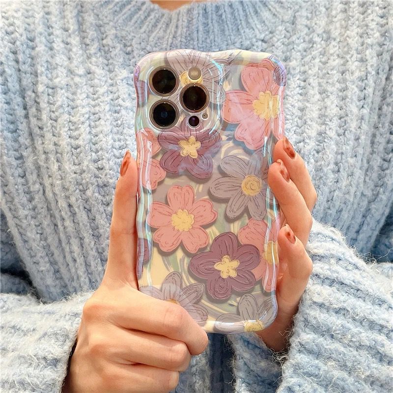 Purple Laser Floral Flowers Holographic iPhone Soft Silicone Case