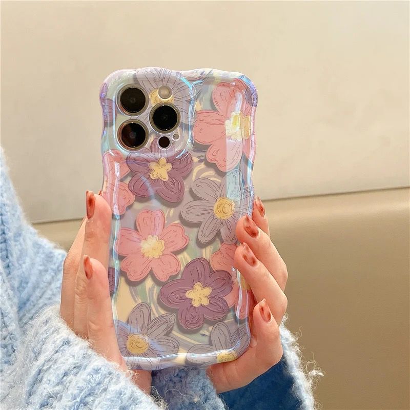 Purple Laser Floral Flowers Holographic iPhone Soft Silicone Case