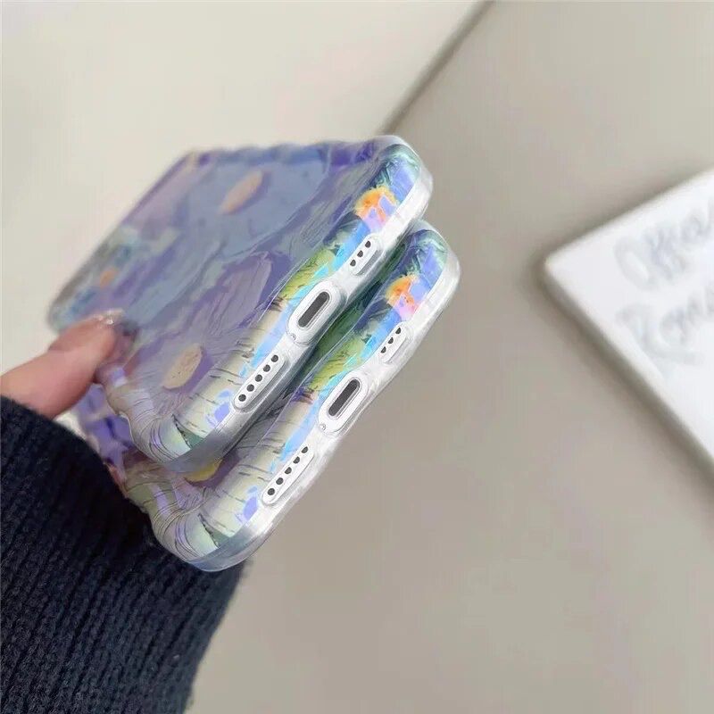 Blue Green Laser Floral Flowers Holographic iPhone Soft Silicone Case