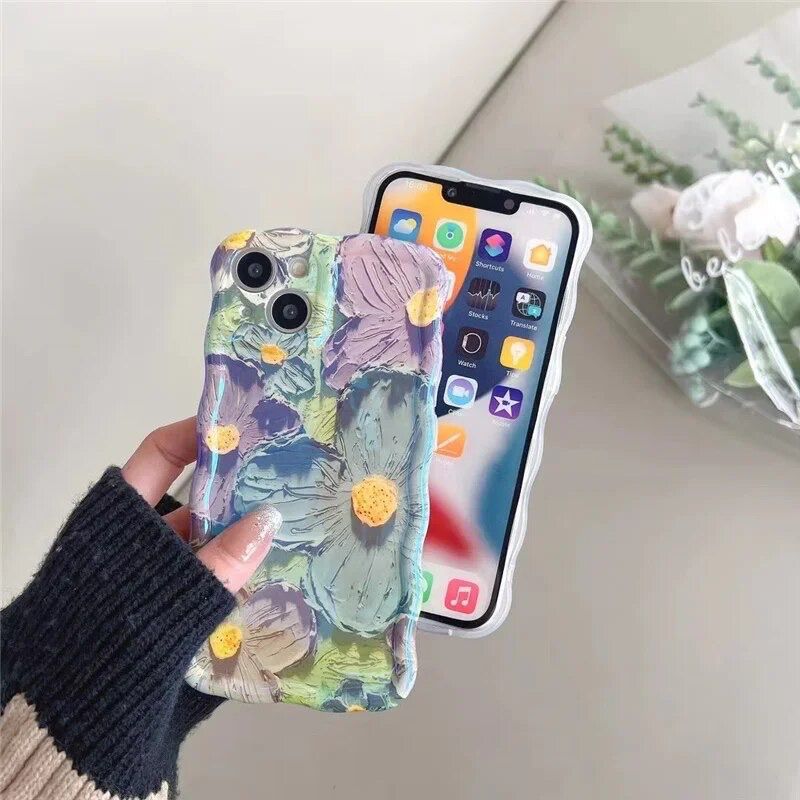 Blue Green Laser Floral Flowers Holographic iPhone Soft Silicone Case