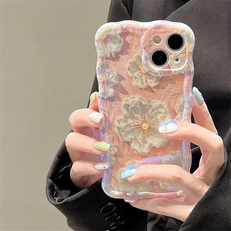 Pink Laser Floral Flowers Holographic iPhone Soft Silicone Case