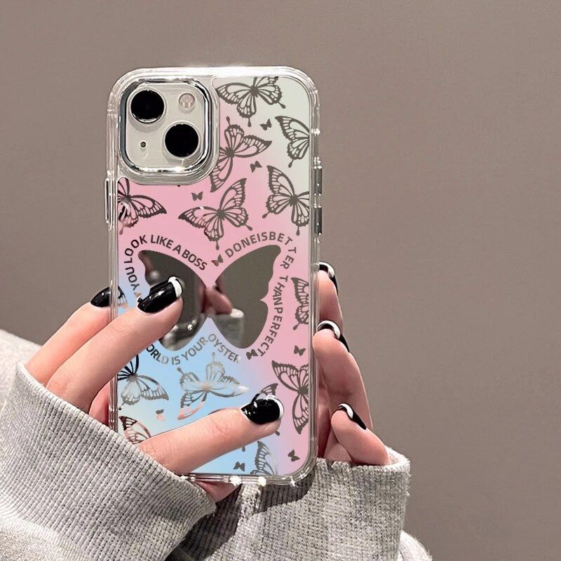 iPhone Colorful Butterflies Mirror Hybrid Silicone Case