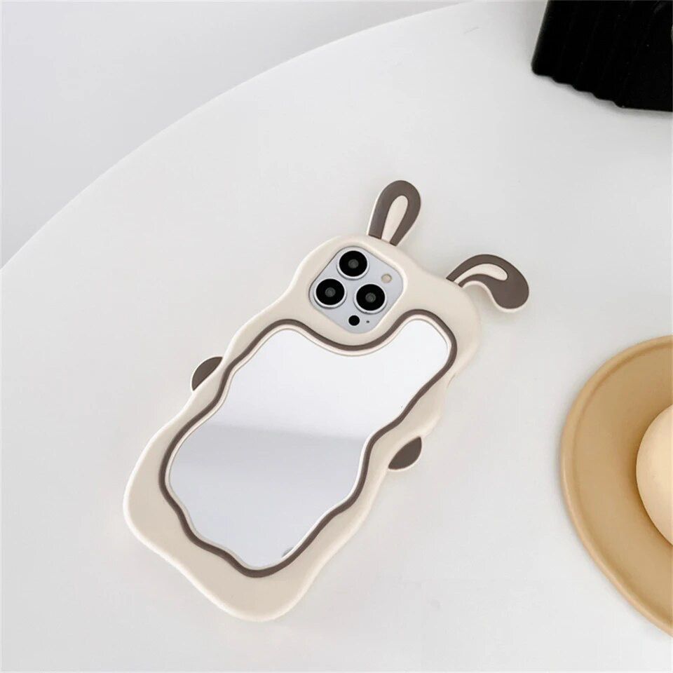 3D Rabbit Makeup Mirror iPhone Soft Silicone Rubber Case