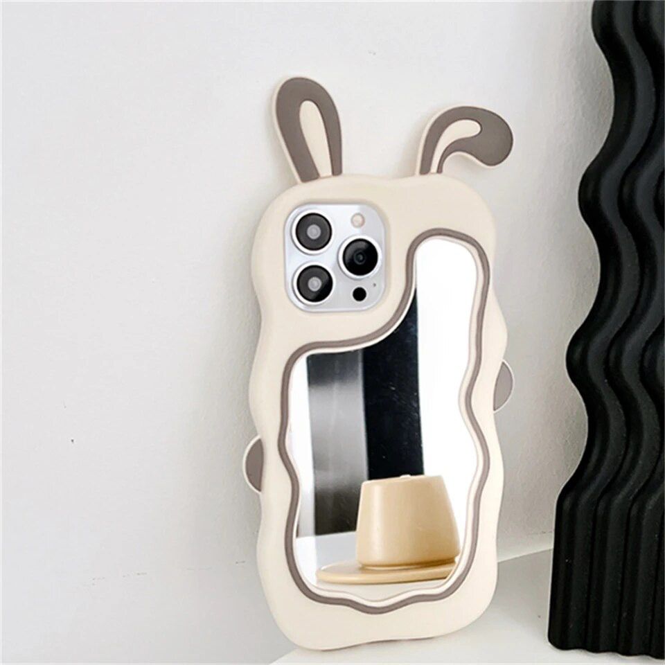 3D Rabbit Makeup Mirror iPhone Soft Silicone Rubber Case