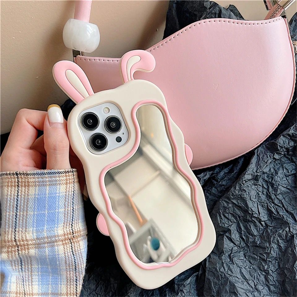 3D Rabbit Makeup Mirror iPhone Soft Silicone Rubber Case