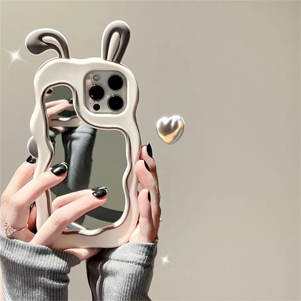 3D Rabbit Makeup Mirror iPhone Soft Silicone Rubber Case