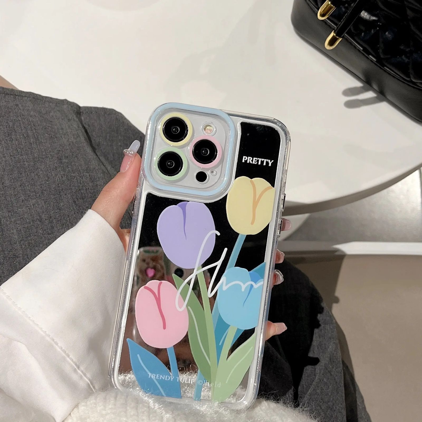 Tulip Floral Mirror iPhone Hybrid Silicone Case