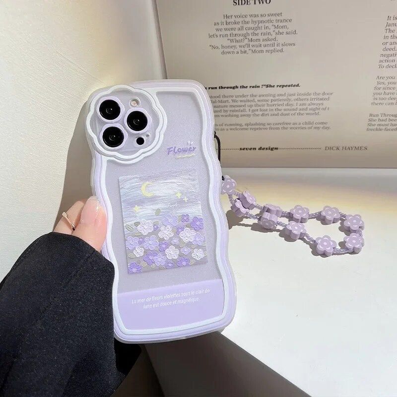 Purple Scenary Lanyard Charm Transparent iPhone Soft Case