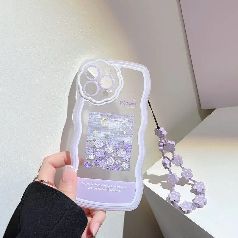 Purple Scenary Lanyard Charm Transparent iPhone Soft Case