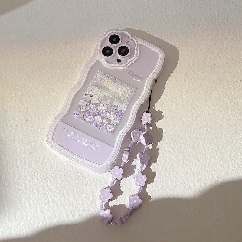 Purple Scenary Lanyard Charm Transparent iPhone Soft Case