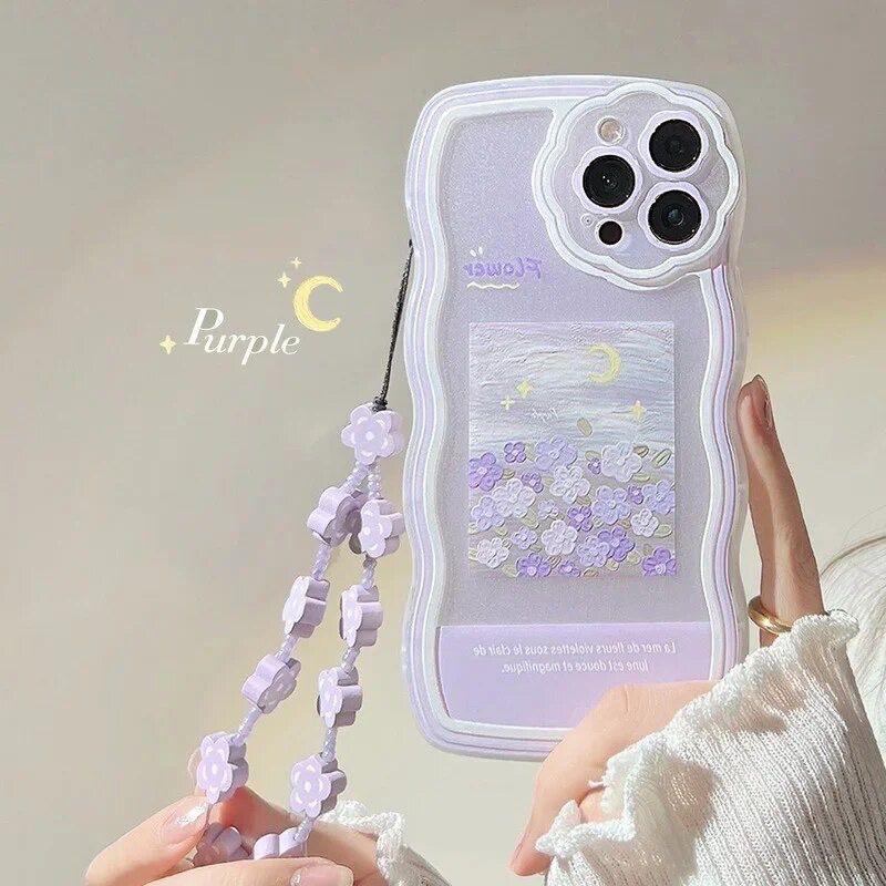 Purple Scenary Lanyard Charm Transparent iPhone Soft Case